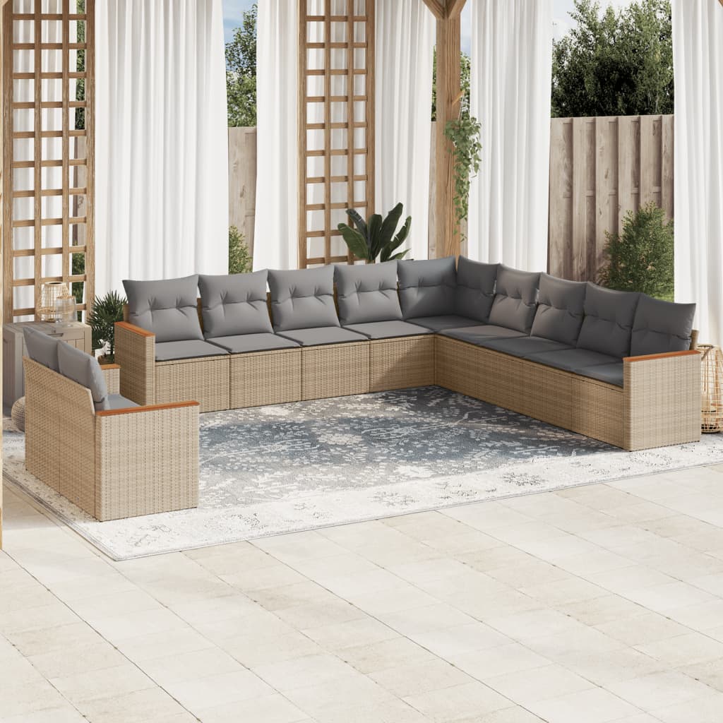 11-dijelni set vrtnih sofa s jastucima bež od poliratana