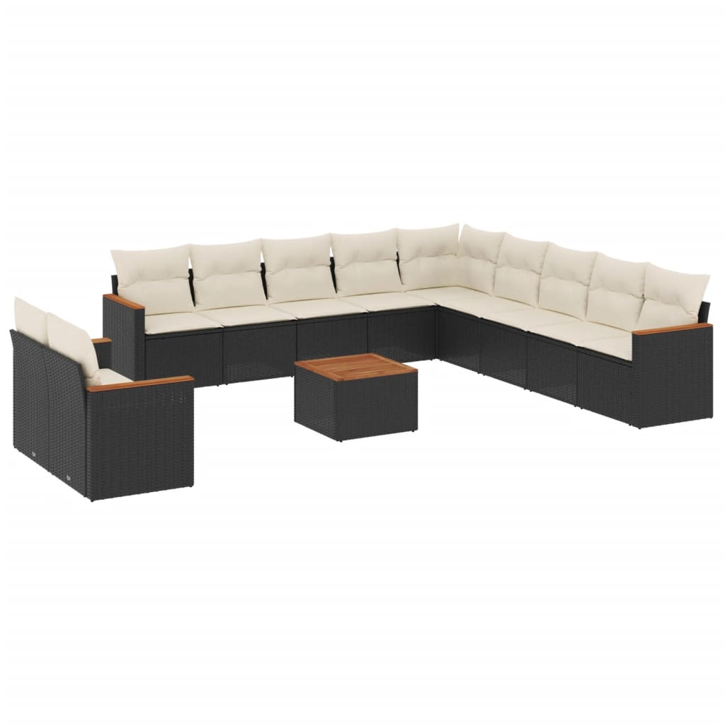 12-dijelni set vrtnih sofa od poliratana s jastucima crni