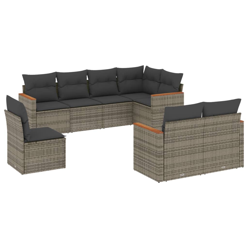 8-dijelni set vrtnih sofa od poliratana s jastucima sivi