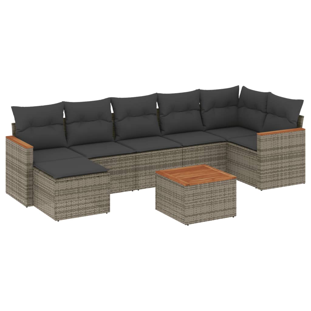 8-dijelni set vrtnih sofa od poliratana s jastucima sivi