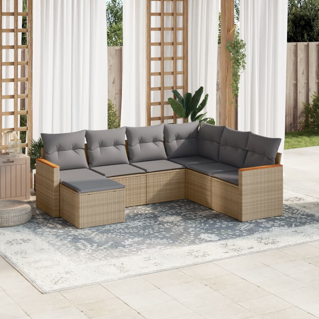 7-dijelni set vrtnih sofa s jastucima bež od poliratana
