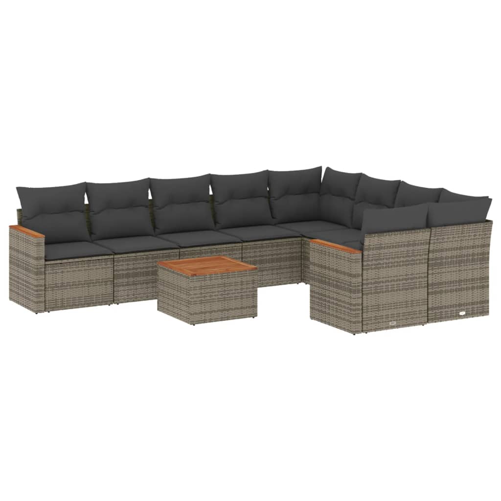 10-dijelni set vrtnih sofa od poliratana s jastucima sivi