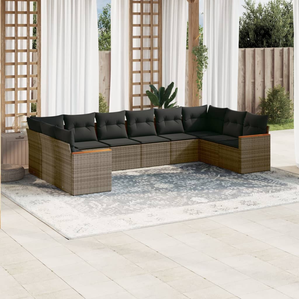 10-dijelni set vrtnih sofa od poliratana s jastucima sivi
