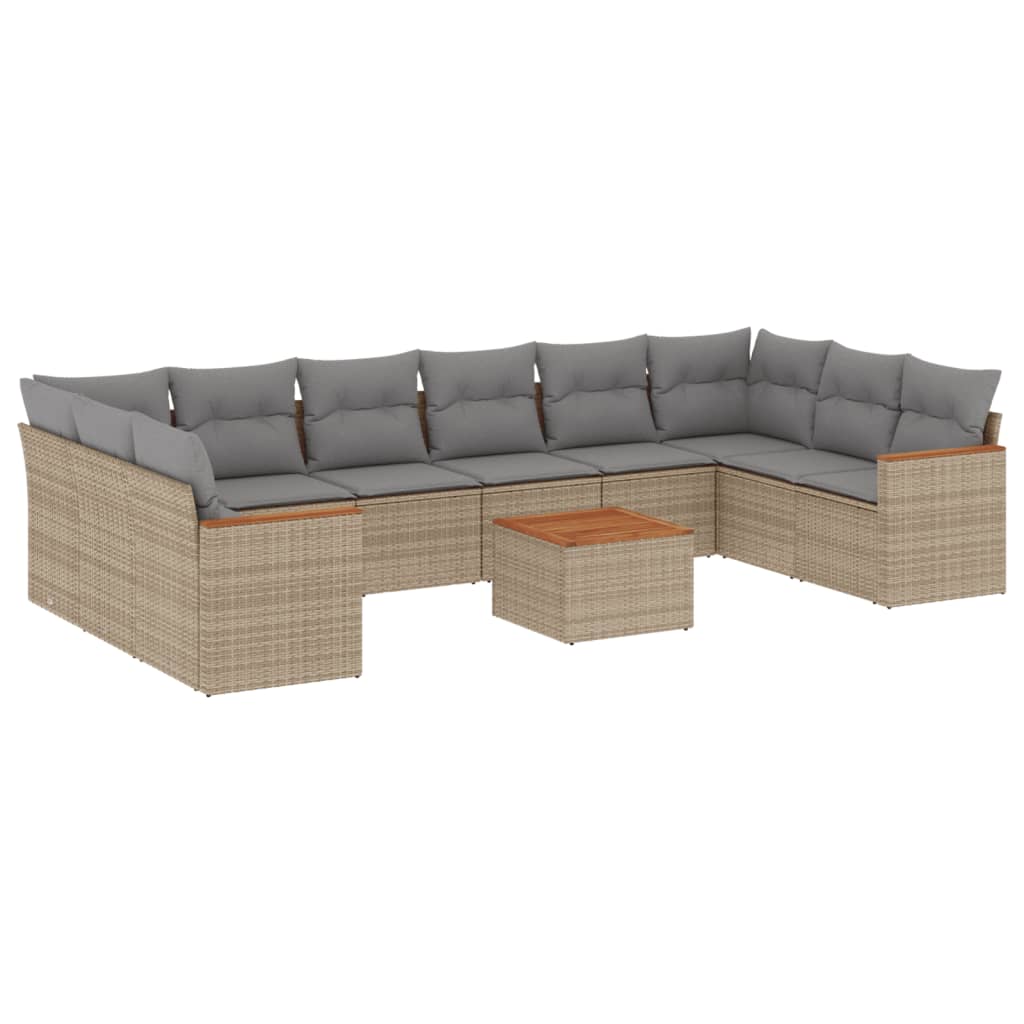 11-dijelni set vrtnih sofa s jastucima bež od poliratana