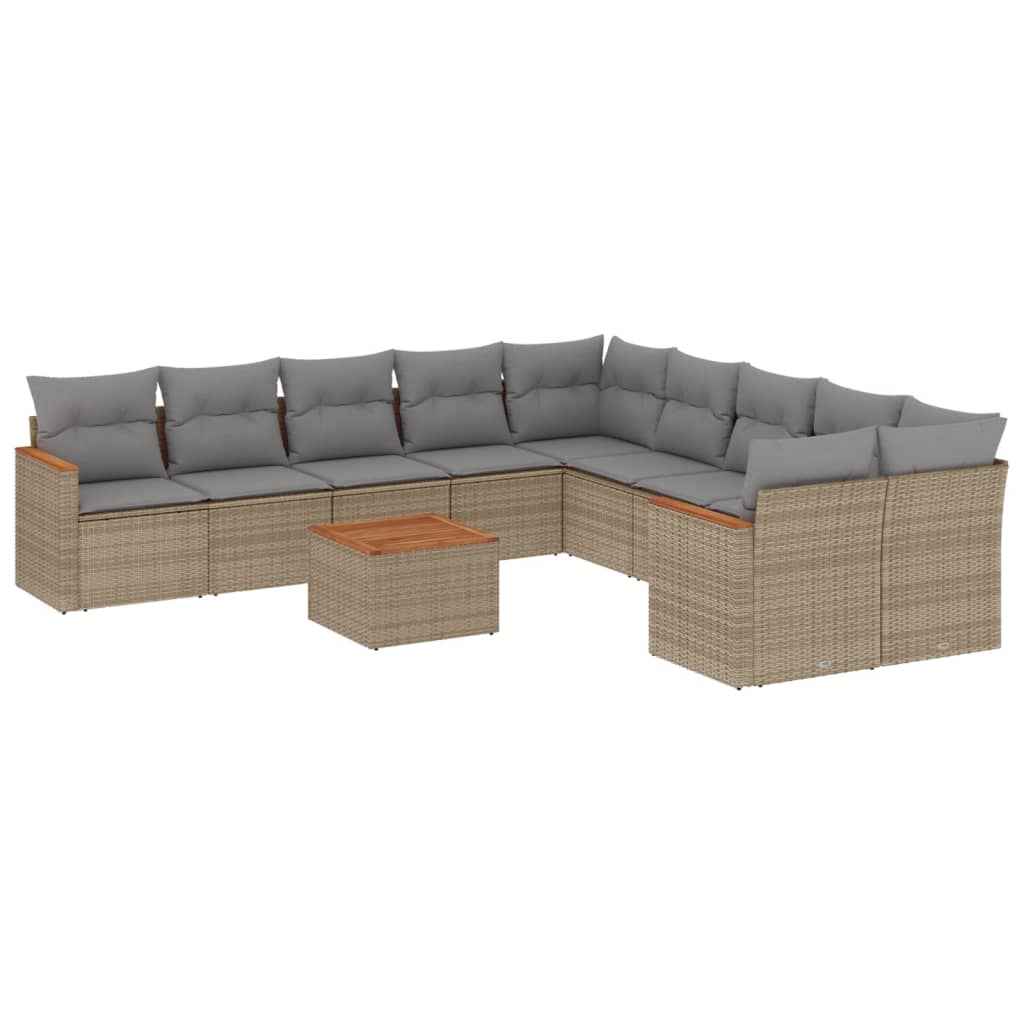 11-dijelni set vrtnih sofa s jastucima bež od poliratana