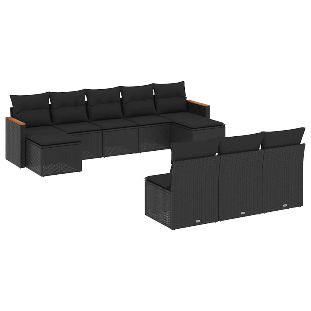 10-dijelni set vrtnih sofa s jastucima crni od poliratana