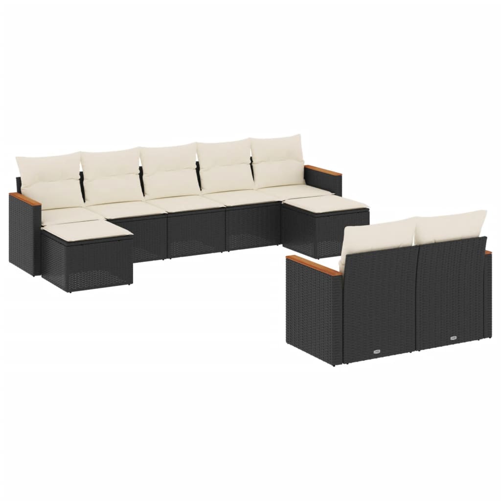9-dijelni set vrtnih sofa s jastucima crni od poliratana