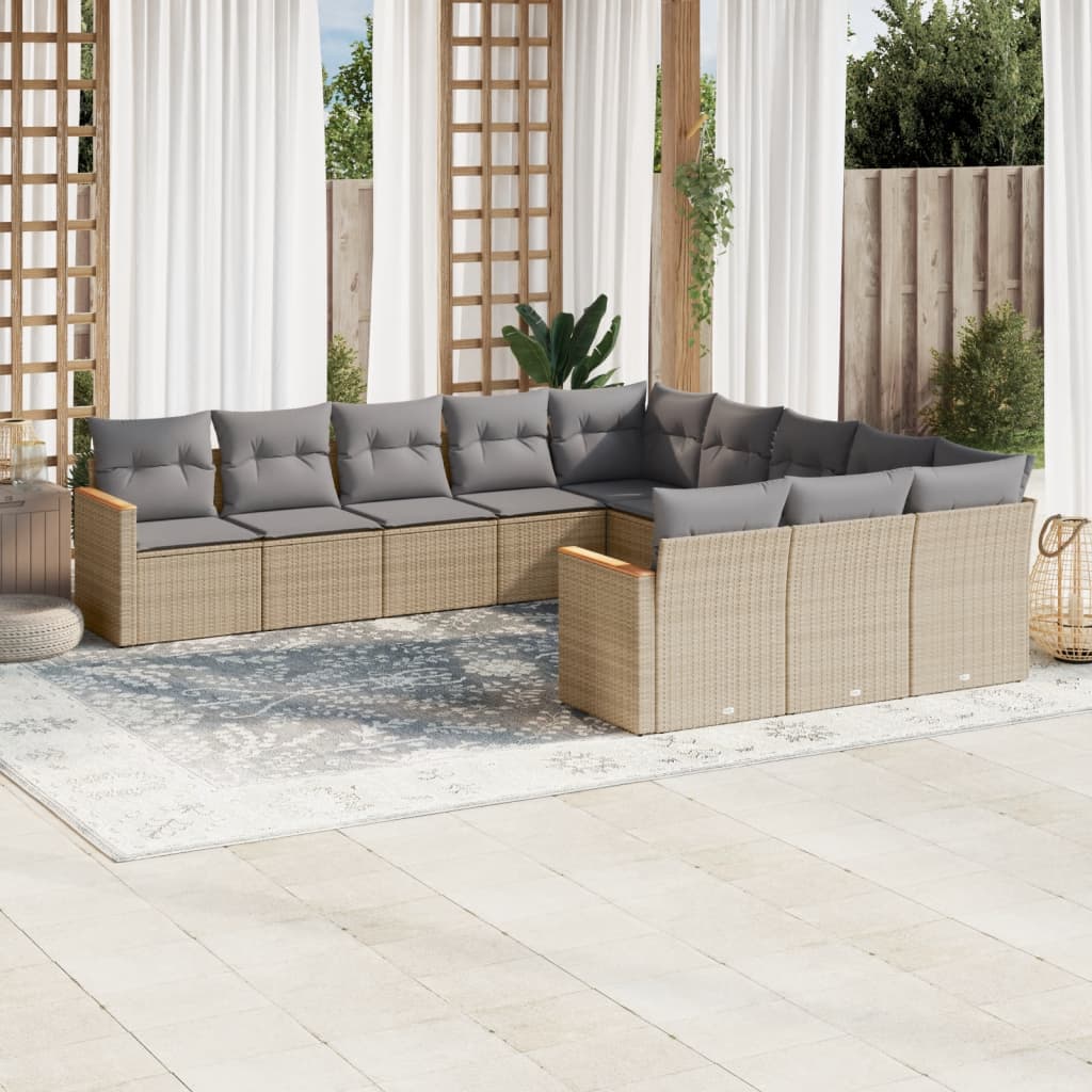 11-dijelni set vrtnih sofa s jastucima bež od poliratana