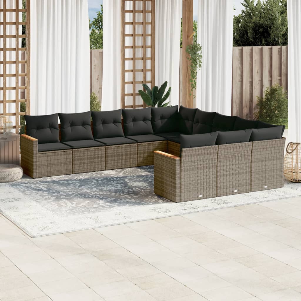 11-dijelni set vrtnih sofa od poliratana s jastucima sivi
