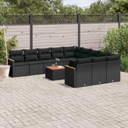 12-dijelni set vrtnih sofa od poliratana s jastucima crni