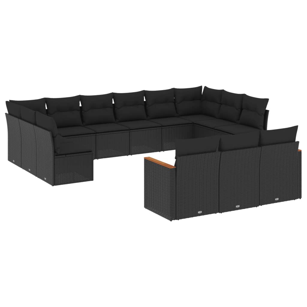 13-dijelni set vrtnih sofa s jastucima poliratan crni