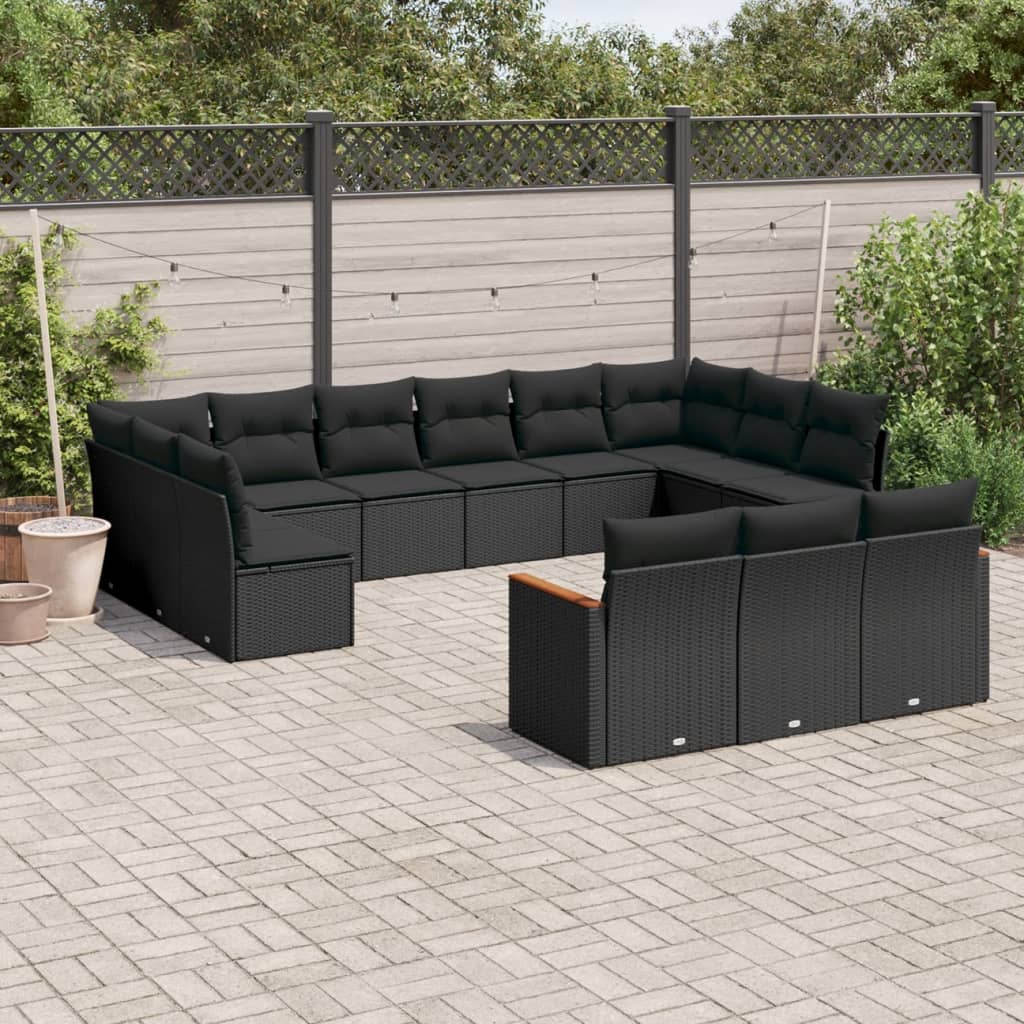 13-dijelni set vrtnih sofa s jastucima poliratan crni