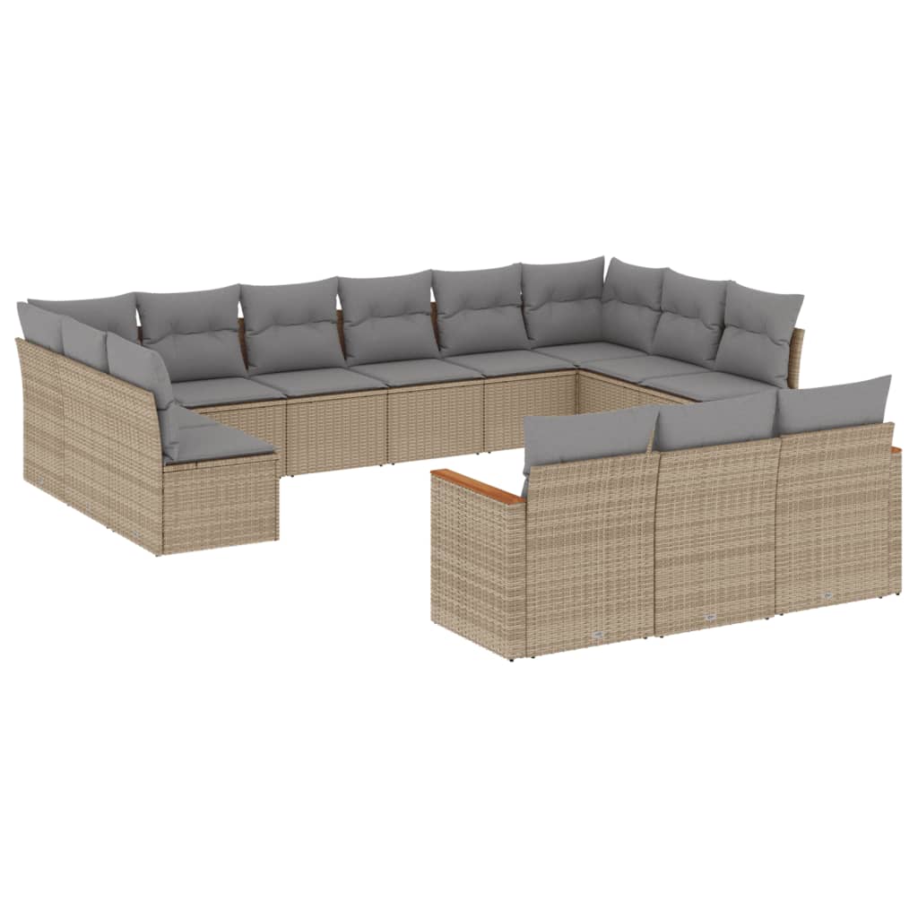 13-dijelni set vrtnih sofa s jastucima bež od poliratana