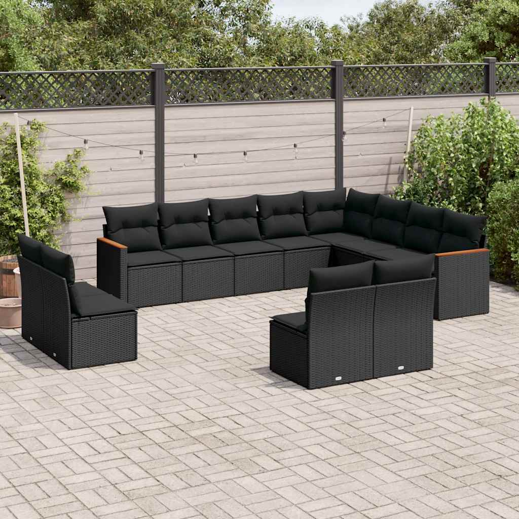 12-dijelni set vrtnih sofa od poliratana s jastucima crni