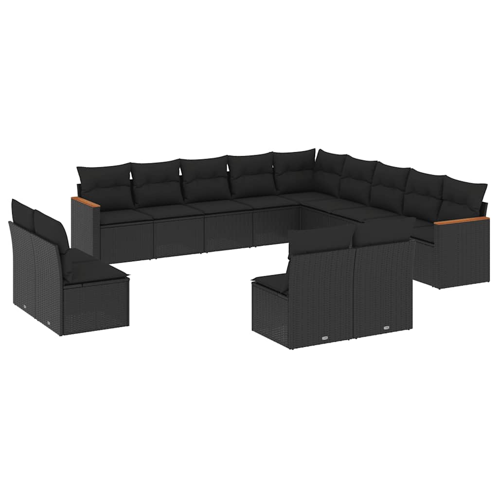 13-dijelni set vrtnih sofa s jastucima poliratan crni