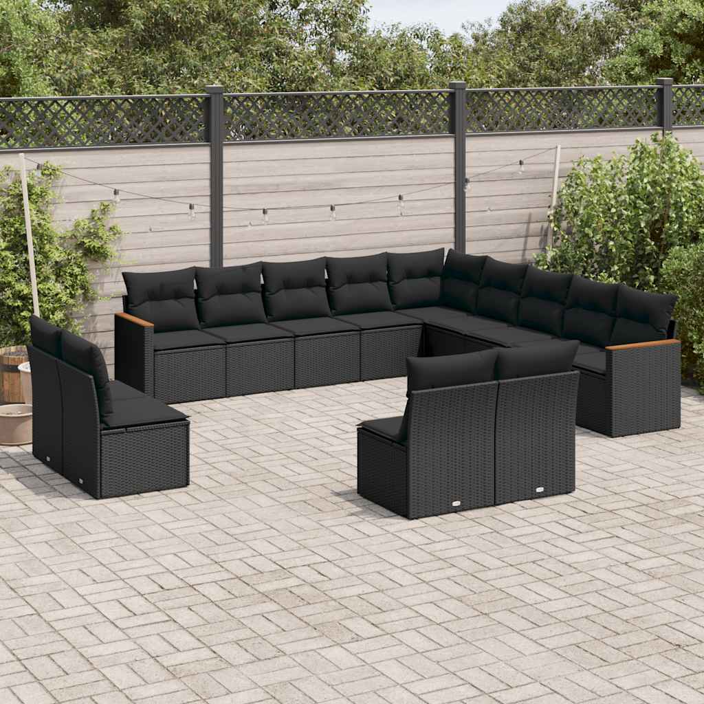 13-dijelni set vrtnih sofa s jastucima poliratan crni