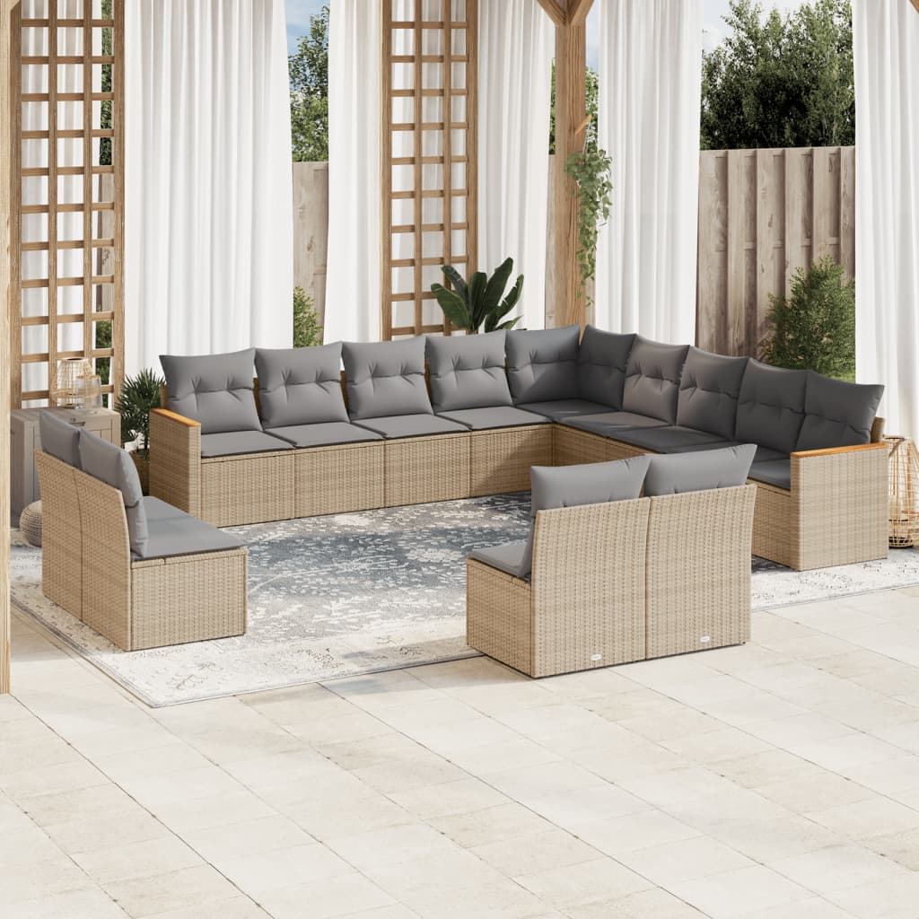 13-dijelni set vrtnih sofa s jastucima bež od poliratana