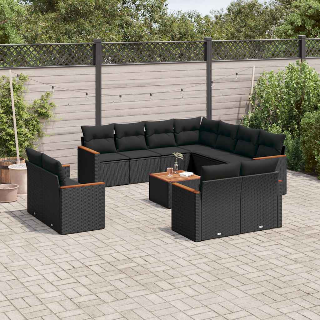 12-dijelni set vrtnih sofa od poliratana s jastucima crni