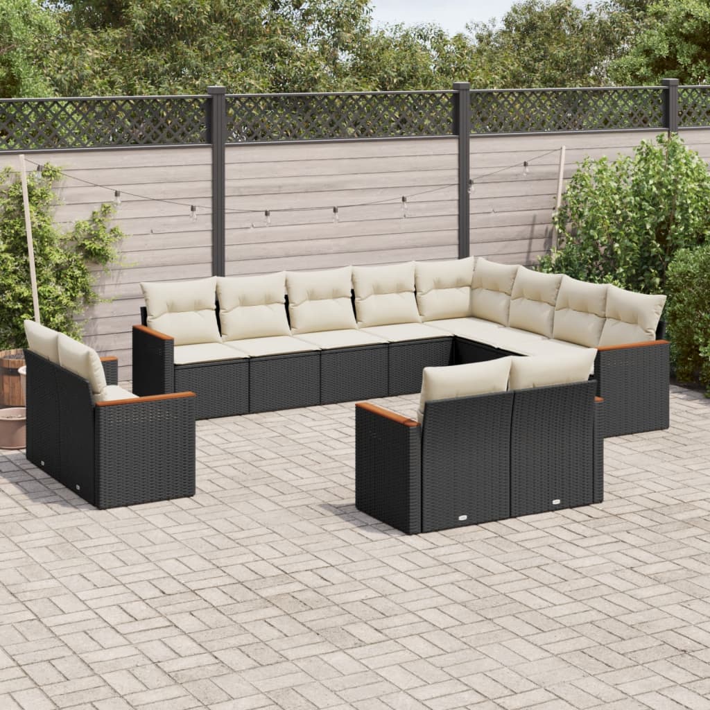12-dijelni set vrtnih sofa od poliratana s jastucima crni