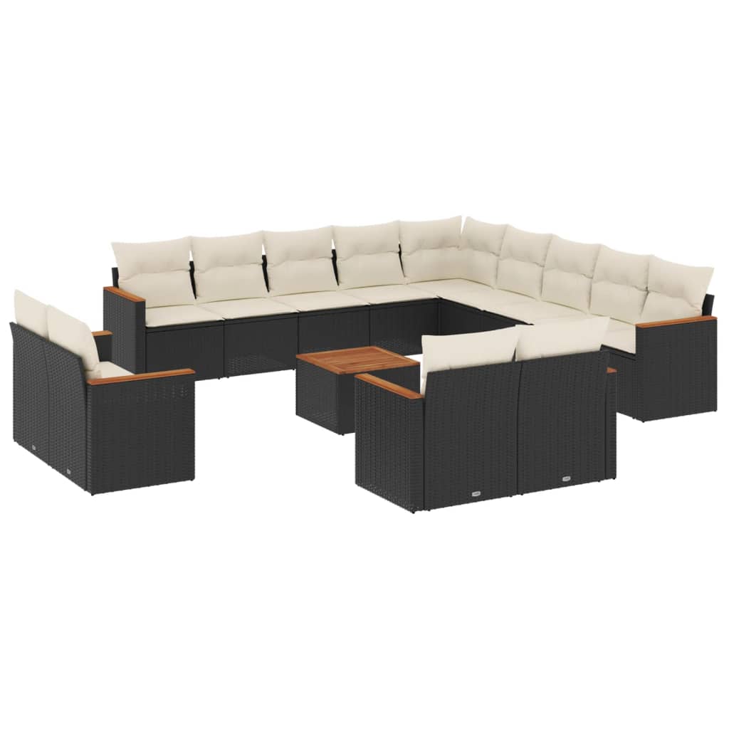 14-dijelni set vrtnih sofa s jastucima poliratan crni