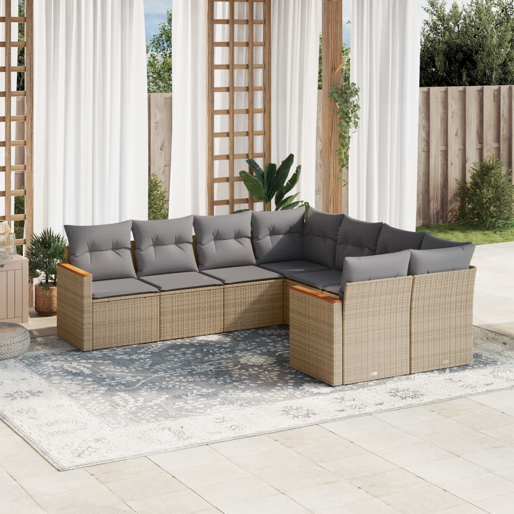 8-dijelni set vrtnih sofa s jastucima bež od poliratana