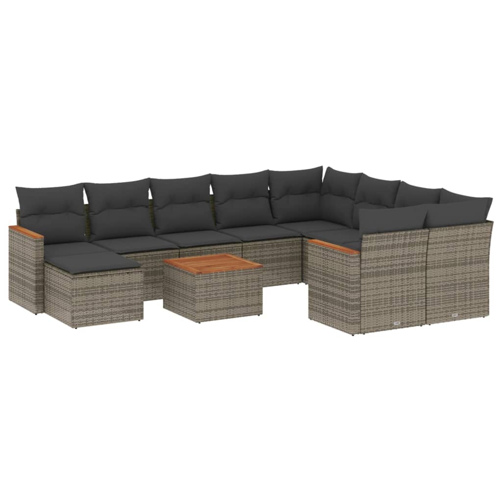 11-dijelni set vrtnih sofa od poliratana s jastucima sivi