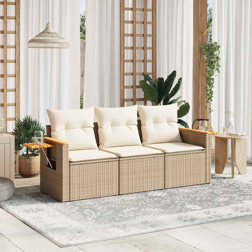 3-dijelni set vrtnih sofa od poliratana s jastucima bež
