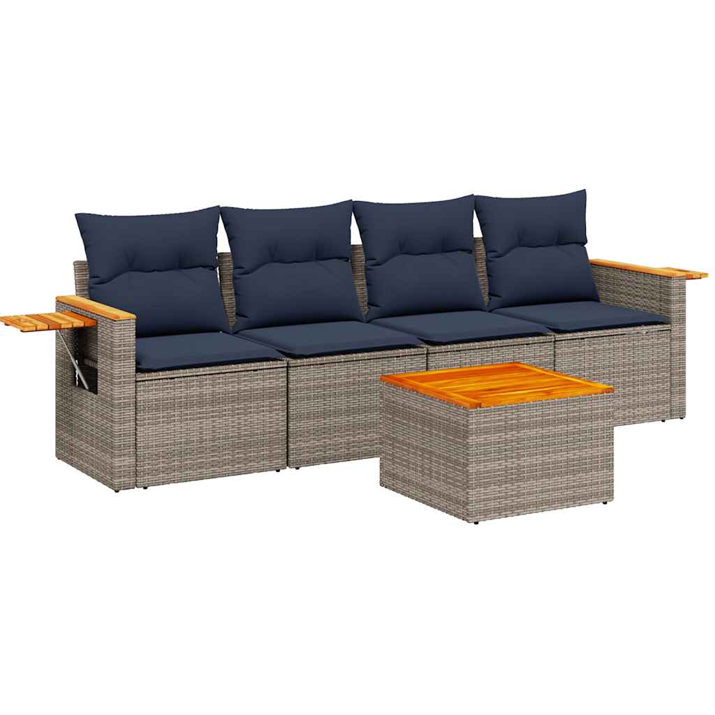 5-dijelni set vrtnih sofa od poliratana s jastucima sivi