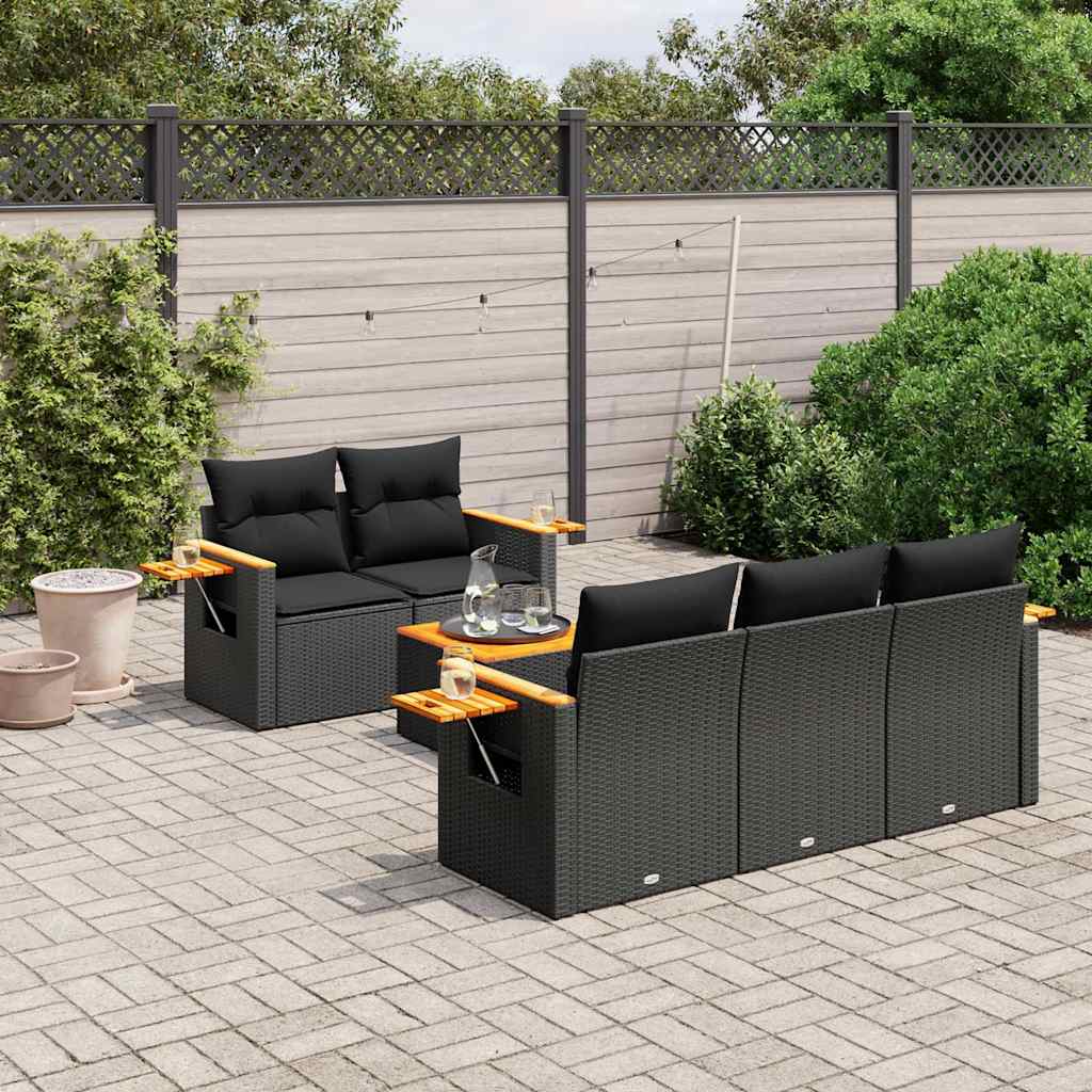 6-dijelni set vrtnih sofa s jastucima crni od poliratana