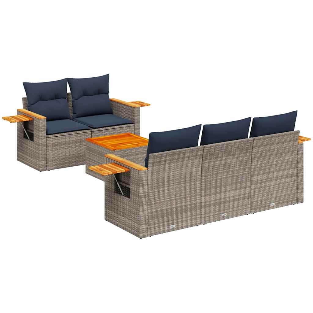 6-dijelni set vrtnih sofa od poliratana s jastucima sivi