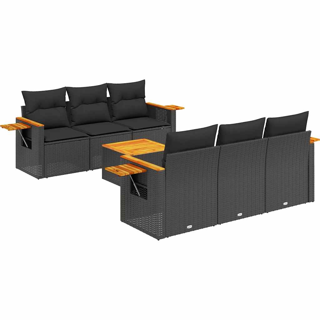 7-dijelni set vrtnih sofa od poliratana s jastucima crni
