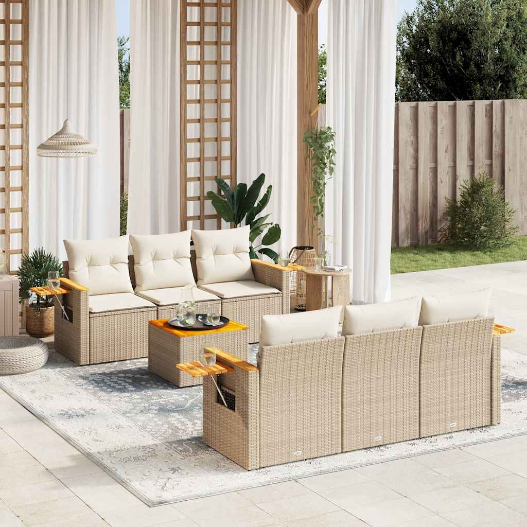 7-dijelni set vrtnih sofa od poliratana s jastucima bež