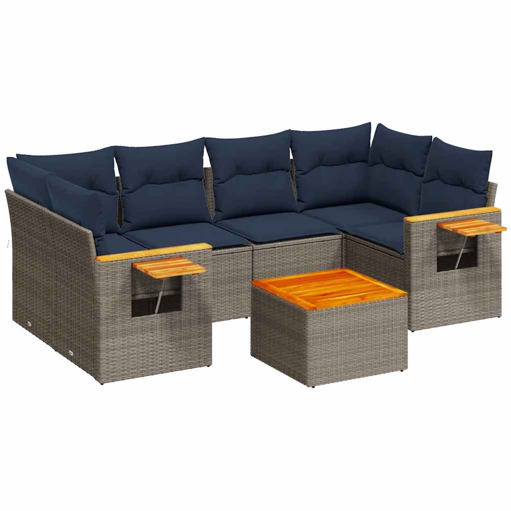 7-dijelni set vrtnih sofa od poliratana s jastucima sivi