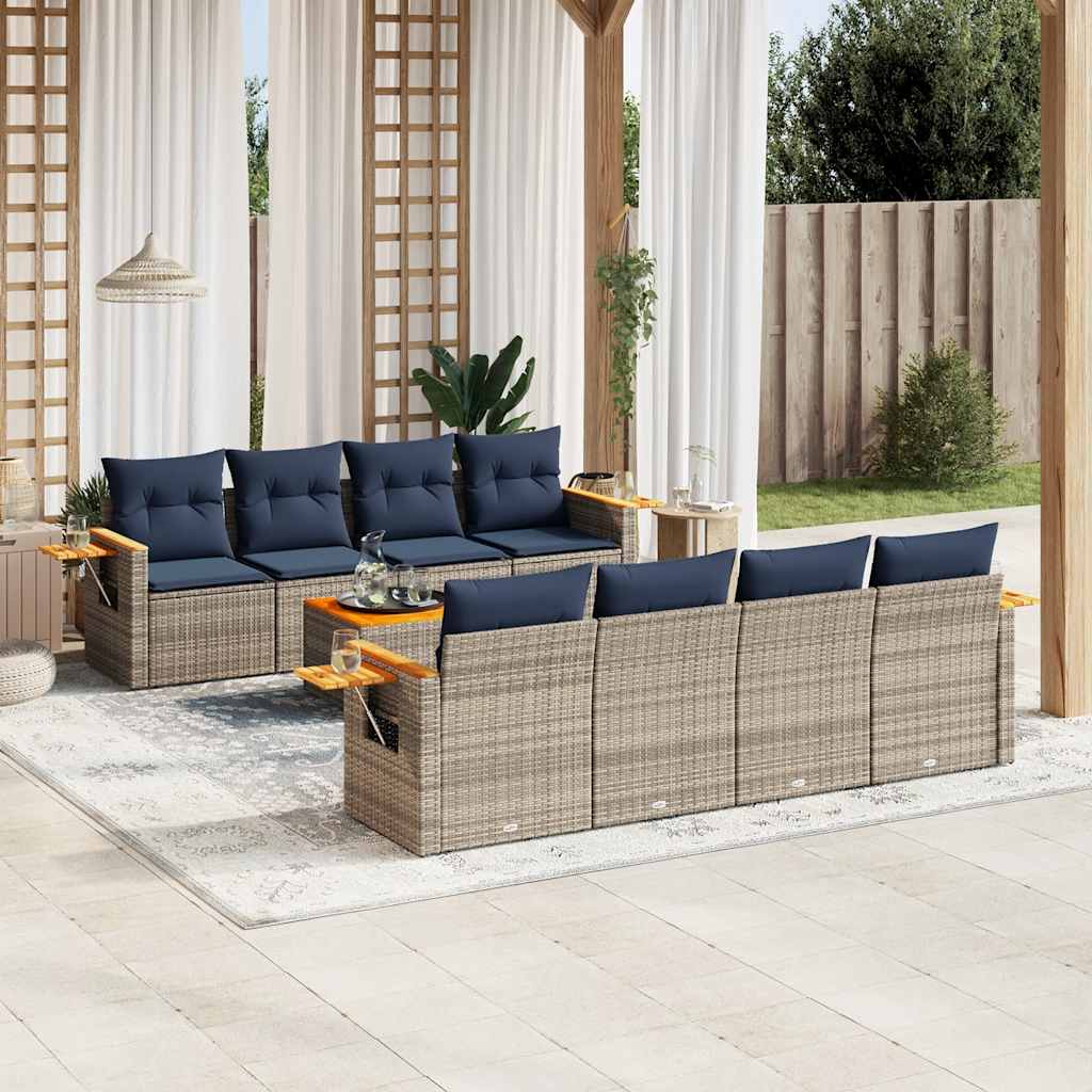 9-dijelni set vrtnih sofa od poliratana s jastucima sivi