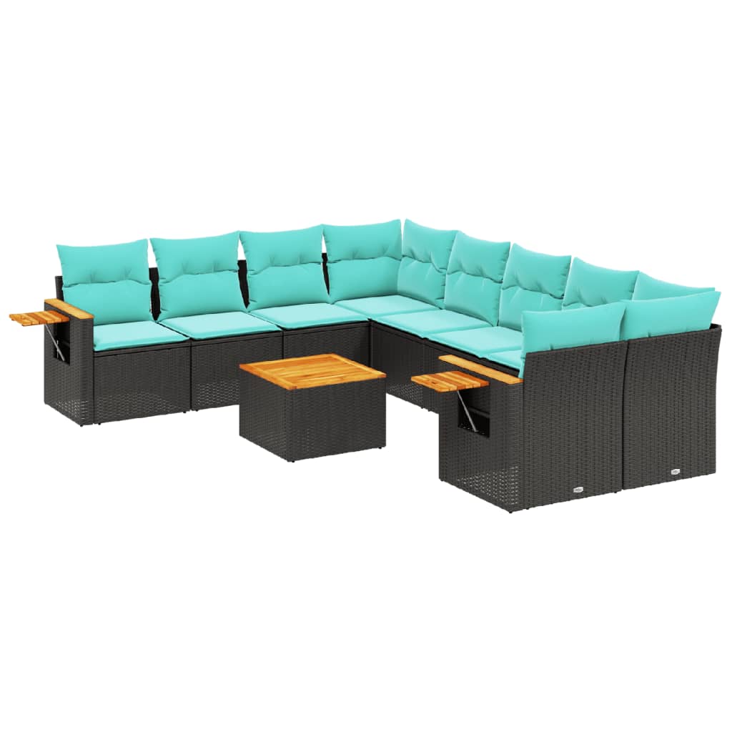 9-dijelni set vrtnih sofa od poliratana s jastucima crni