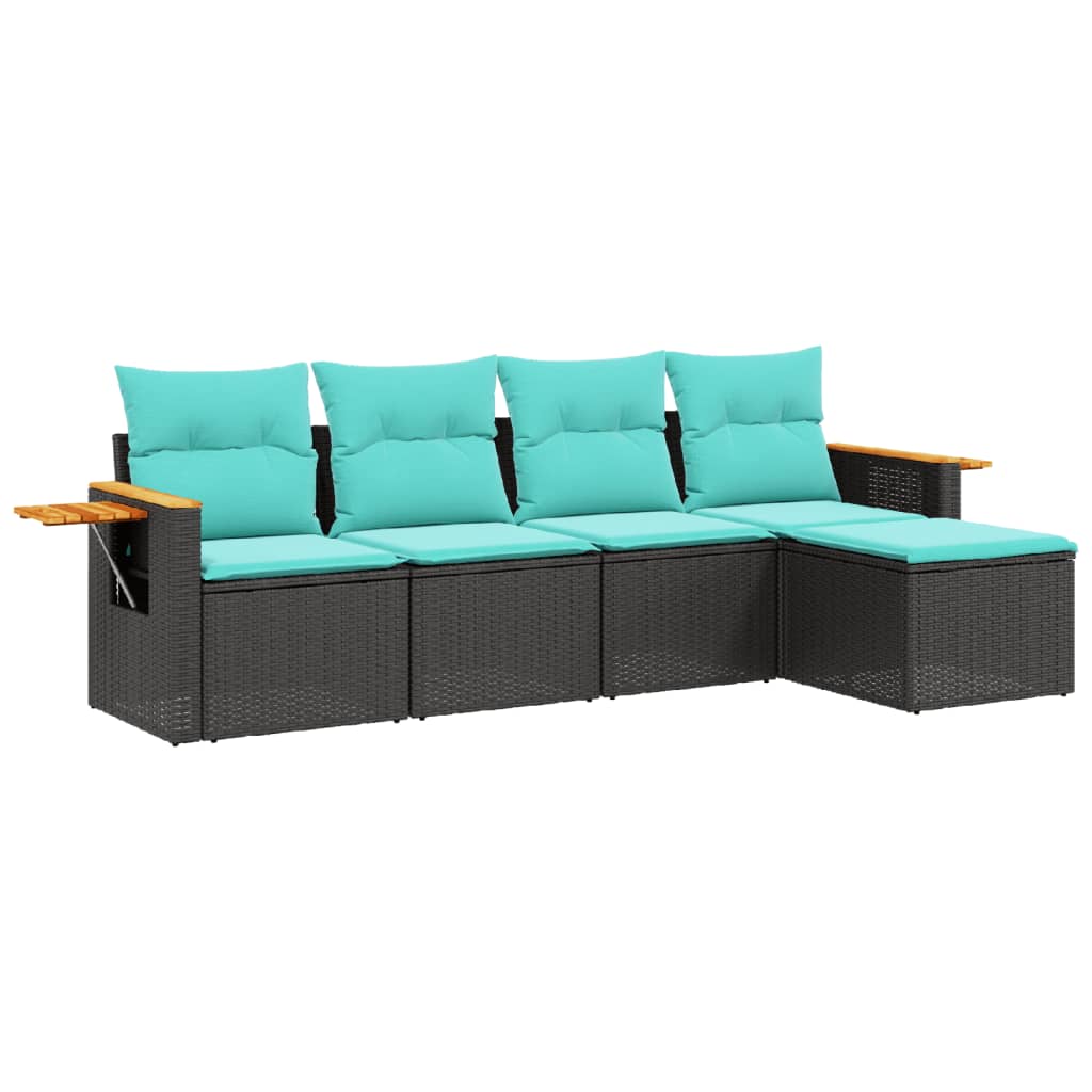 5-dijelni set vrtnih sofa od poliratana s jastucima crni