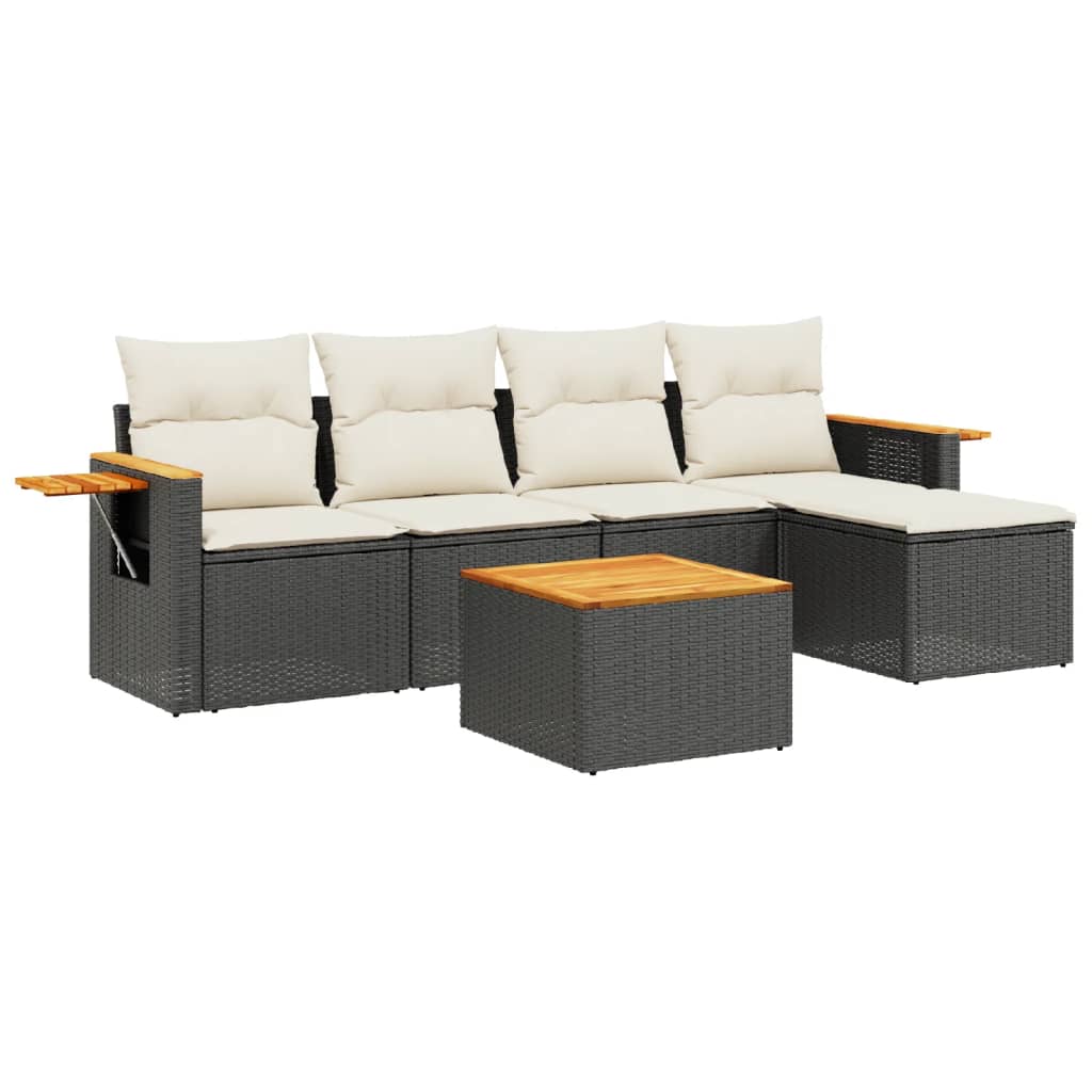 6-dijelni set vrtnih sofa s jastucima crni od poliratana
