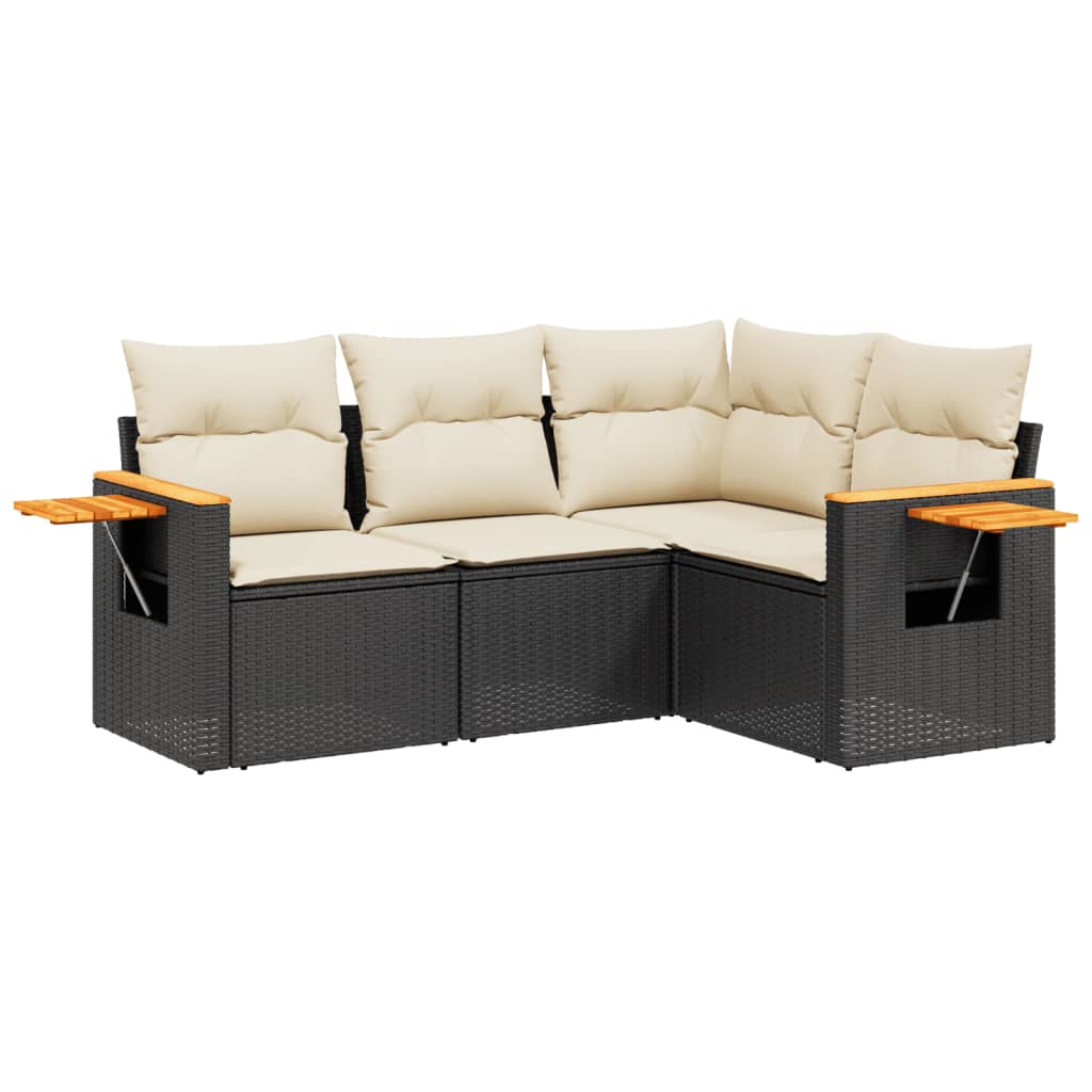 4-dijelni set vrtnih sofa od poliratana s jastucima crni