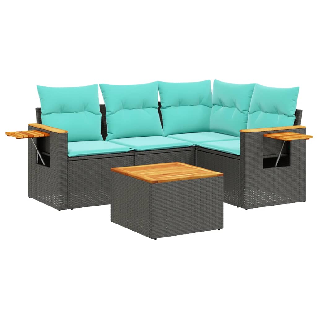 5-dijelni set vrtnih sofa od poliratana s jastucima crni