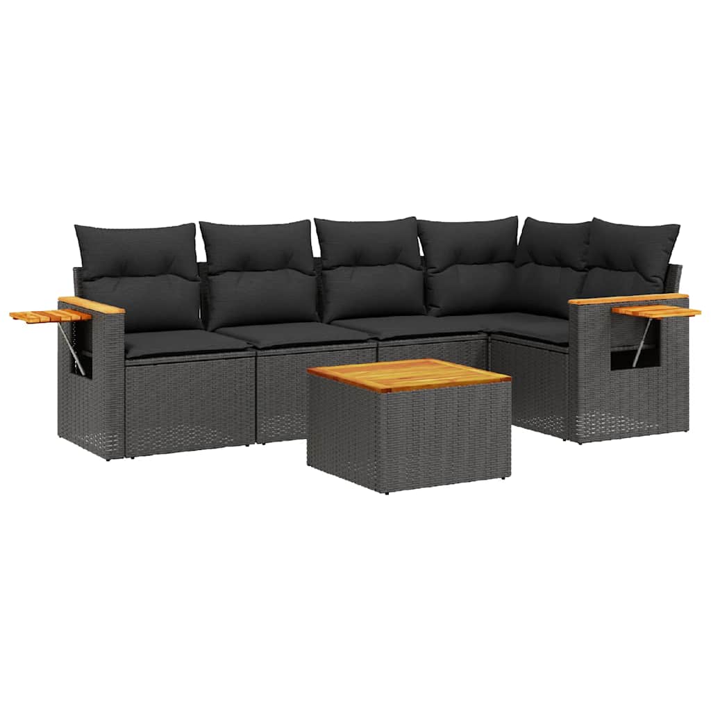 6-dijelni set vrtnih sofa s jastucima crni od poliratana