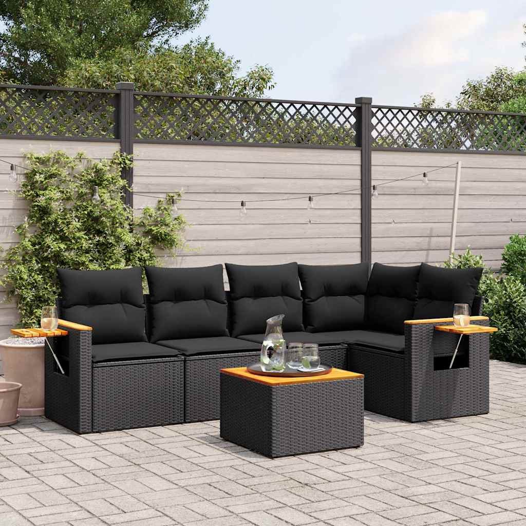 6-dijelni set vrtnih sofa s jastucima crni od poliratana