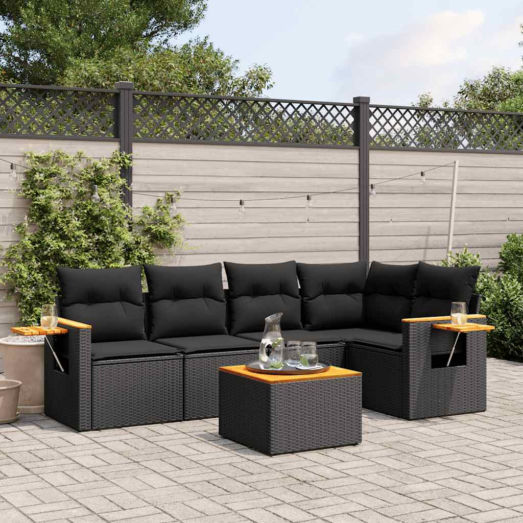 6-dijelni set vrtnih sofa s jastucima crni od poliratana
