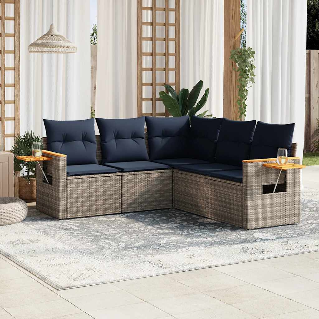 5-dijelni set vrtnih sofa od poliratana s jastucima sivi