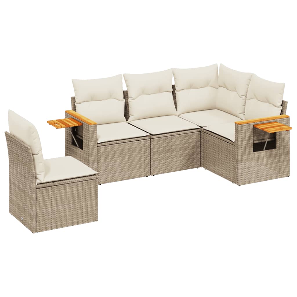 5-dijelni vrtni set sofa s jastucima bež od poliratana