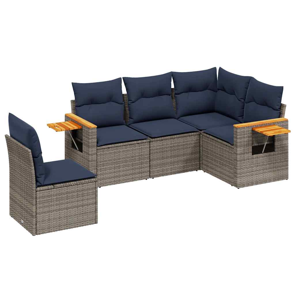 5-dijelni set vrtnih sofa od poliratana s jastucima sivi