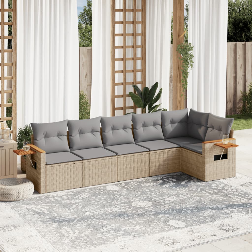 6-dijelni set vrtnih sofa s jastucima bež od poliratana