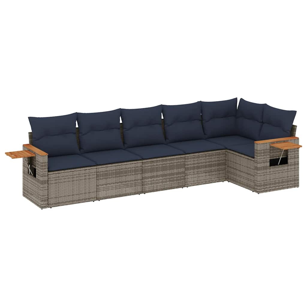 6-dijelni set vrtnih sofa od poliratana s jastucima sivi