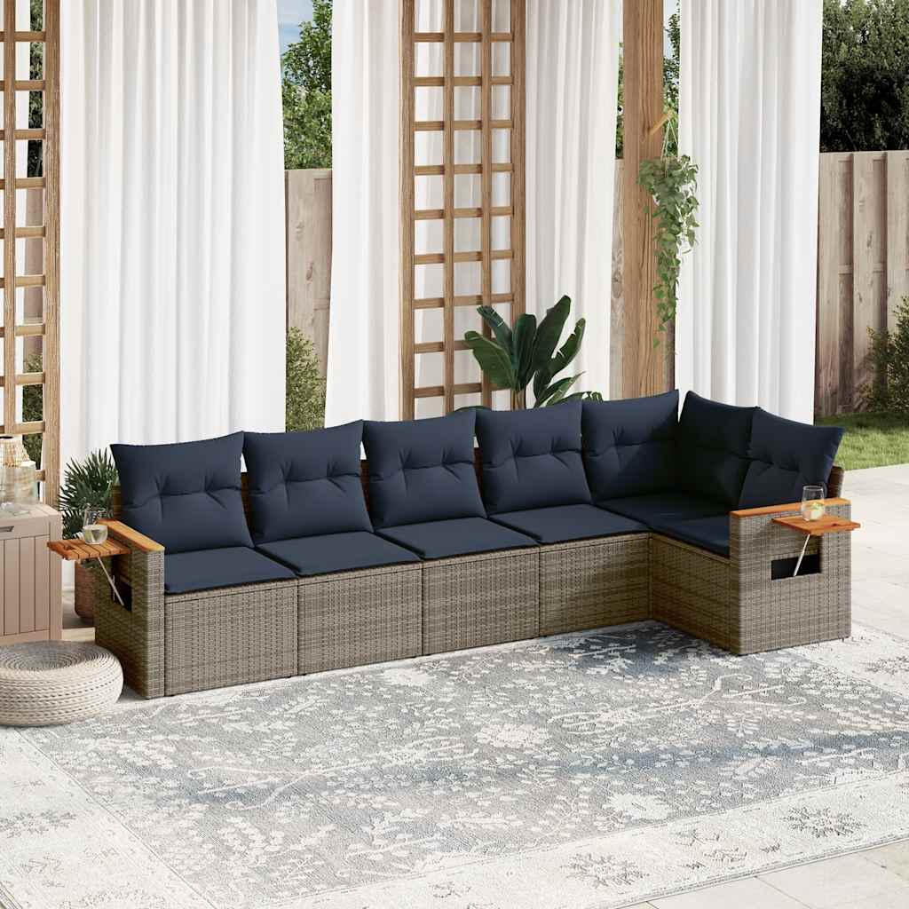 6-dijelni set vrtnih sofa od poliratana s jastucima sivi