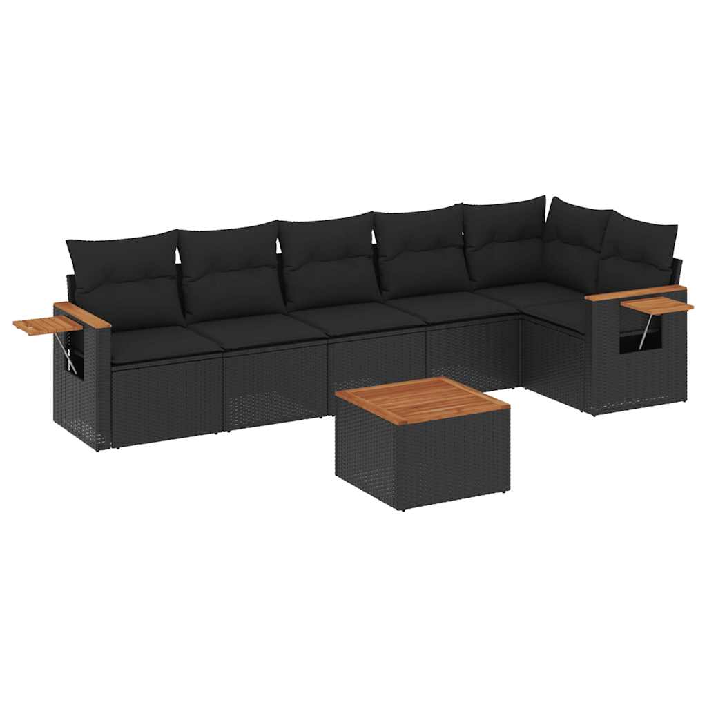 7-dijelni set vrtnih sofa od poliratana s jastucima crni
