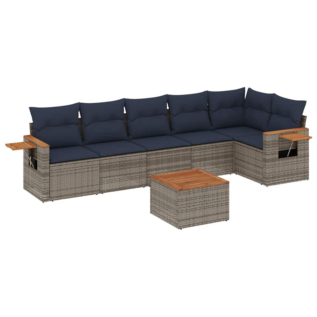 7-dijelni set vrtnih sofa od poliratana s jastucima sivi
